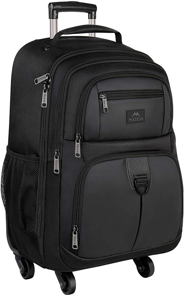 Rolling Backpack for Travel, 4 Wheels Laptop Backpack for Women Men, Water Resistant