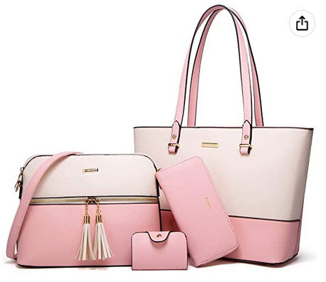 Women Fashion Synthetic Leather Handbags Tote Bag Shoulder Bag Top Handle Satchel Purse Set 4pcs 